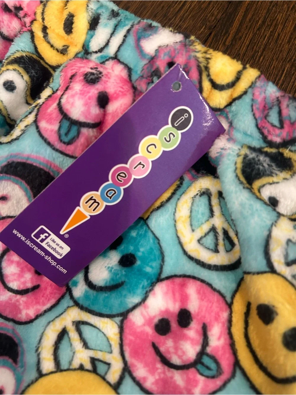 NWT Kids Iscream Plush Pajama Pants Smiley & Peace Print - Pink/Blue/Yellow Sz M